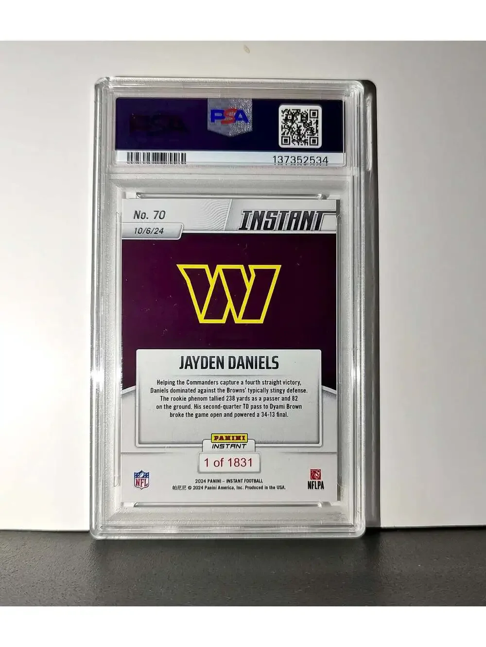 Jayden Daniels Rookie 2024 Panini Instant NFL #70 PSA 10 Gem Mint